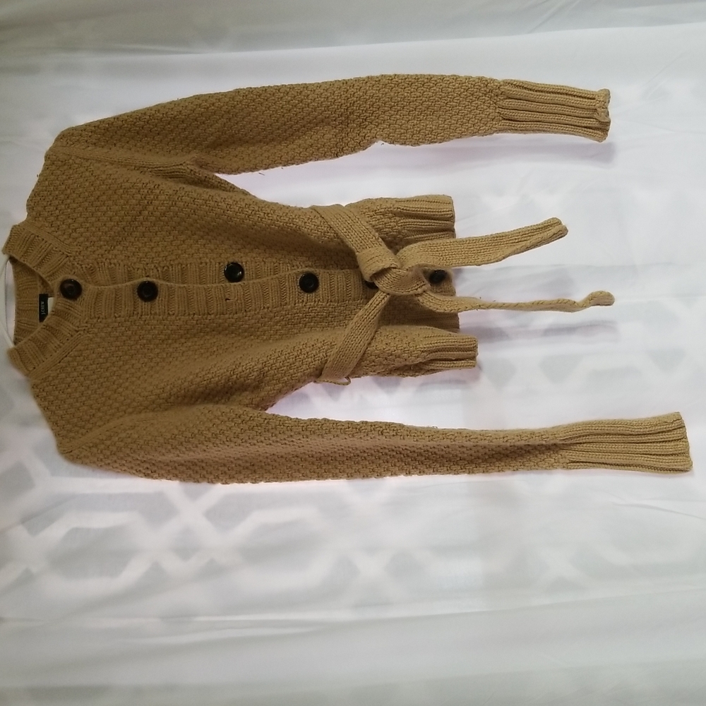 J. Crew wool buttom front cardigan with belt. Camel color. Small